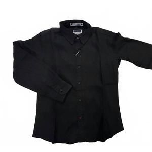 NEW PIER ST. BARTH boy's solid long sleeve button down shirt in black
